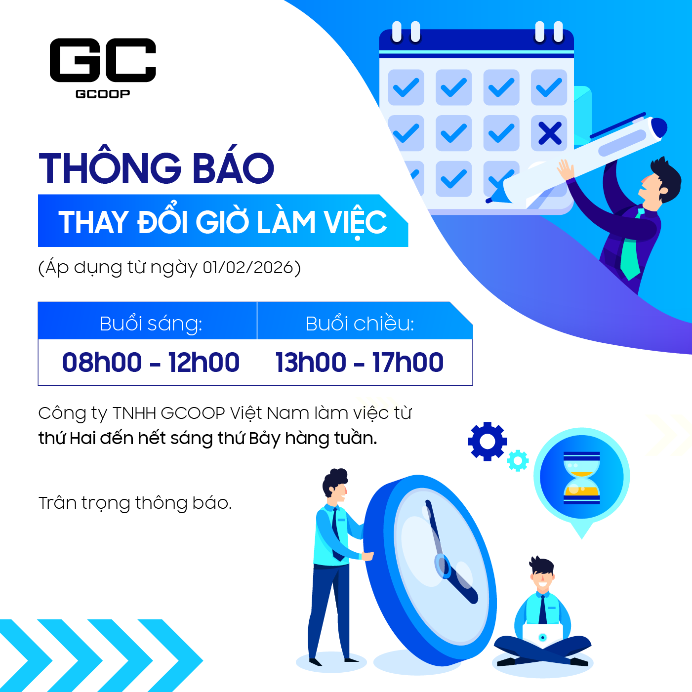 Thông báo thay đổi giờ làm việc